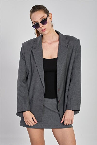 BARRELS AND OIL Women's Double Button Pocket Blazer Jacket - Anthracite