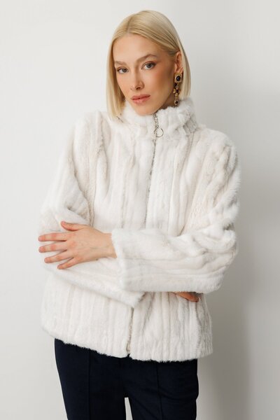 Ekol Çizgili Peluş Mont