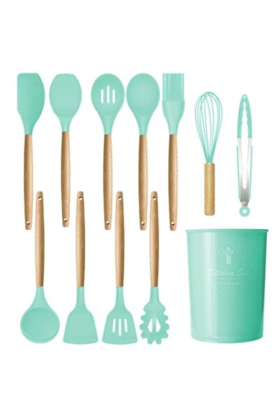 OEM Set 12 ustensile de bucătărie, Silicon/Lemn, Verde