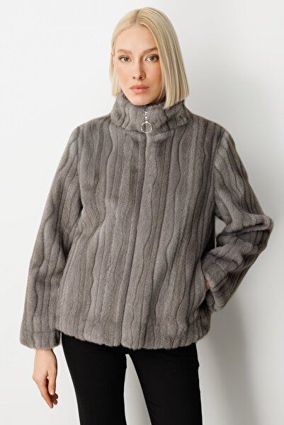 Ekol Çizgili Peluş Mont