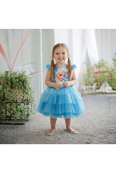 Luvty Kız Çocuk Elsa Elbise Tüllü Kostüm Parti Doğum Günü Elbisesi