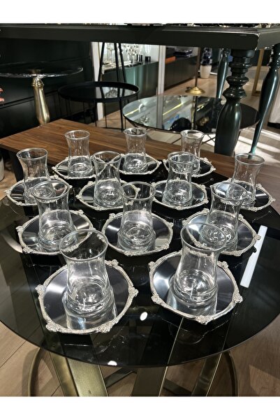 P&ORA PREMIUM KITCHEN PRODUCTS Silver Color Silver Rose Zamak 12 Person Tea Set