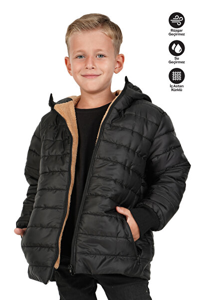 JARMO KİDS Boy's Waterproof and Windproof Fur-Lined Hooded Coat with Straight...