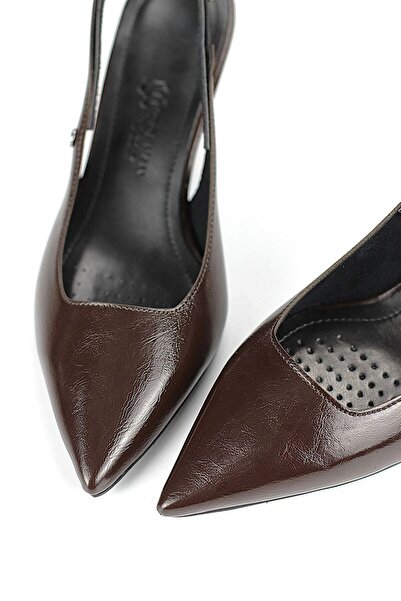 Gökhan Talay Agape Esnek Yumuşak Kaymaz Taban (8cm) Kahverengi Rugan Açık Lastikli Kadın Dolgu Topuklu Ayakkab