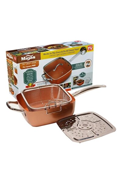 NO BRAND Pachet promoțional: Tigaie adâncă cu înveliș antiaderent, Copper Che...