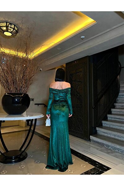 Modafeminen Βραδινό φόρεμα με απαλό βελούδο με λάμψη ψαριού 583091 ZÜMRÜT