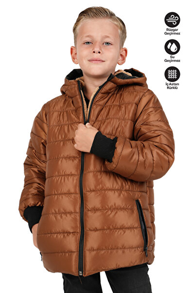 JARMO KİDS Boy's Waterproof and Windproof Fur-Lined Hooded Coat with Straight...