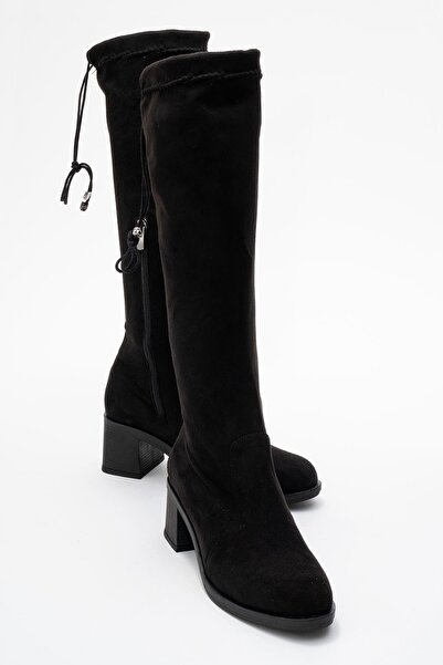 CCWAY AYAKKABI Жіночі чобітки на підборах з еластичною частиною нижче коліна; ЧОРНИЙ ЗАМШ