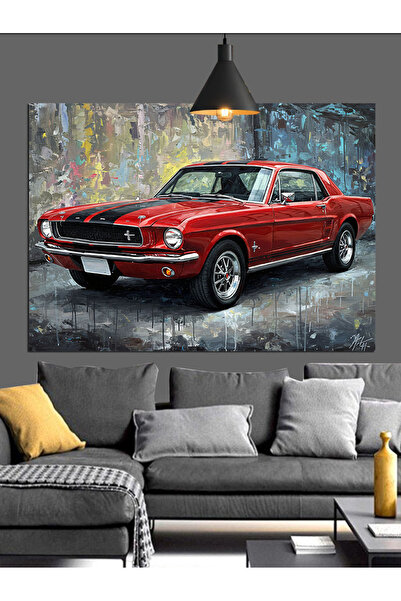 Tablo Mega Klasik Kırmızı Amerikan Araba Dekoratif Kanvas - Mdf Ahşap Tablo