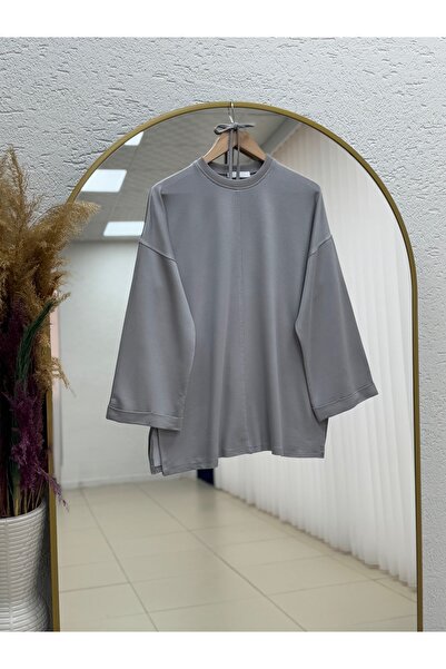 BENAHOLL Ariyla με ραφές στο μπροστινό μέρος και στα άκρα των μανικιών, άνοιγμα κορδόνια στα πλαϊνά Sweat-ZN5988 Γκρι