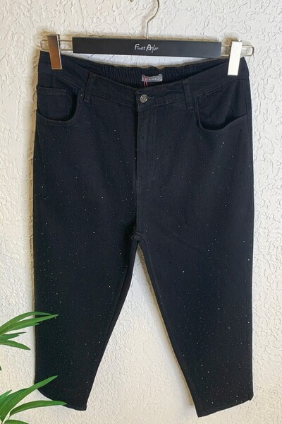 Büyük Moda Serpme Stone Printed Mom Jean