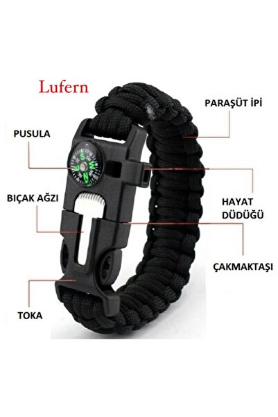 Genel Markalar Aveo 1 Adet Çok Amaçlı Hayatta Kalma Bilekliği Survival Pusulalı Kamp Düdük Outdoor Kit Askeri