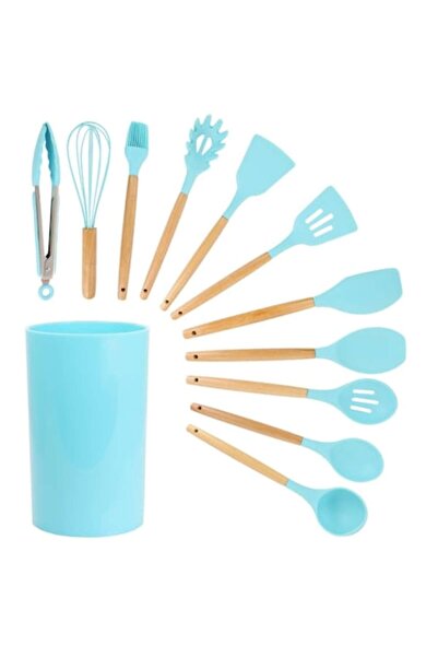 OEM Set 12 ustensile de gatit din silicon, awwaline, maner rezistent din bamb...