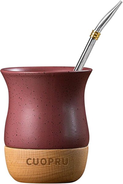 Lava Roastery Ceramic and Wood Yerba Mate Cup Mug High Quality, 8.79 oz