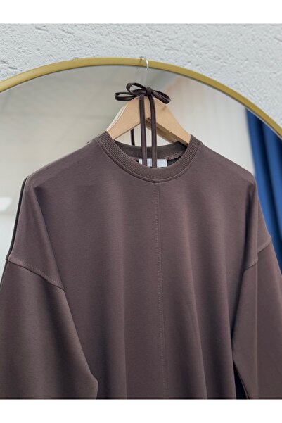 BENAHOLL Ariyla με ραμμένες πλευρές στο μπροστινό μέρος και στα άκρα των μανικιών άνοιγμα Two Threads Sweat-ZN5988 Καφέ