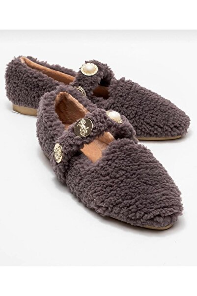 PABUCH Women's Buckled Flat Shoes Suitable for Indoor and Outdoor Use with Fur and Plush Comfortable and Stylish