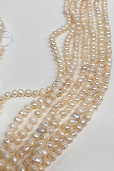 Hayalperest boncuk Ecru Pearl Natural Stone Irregular Cut Strand 6-8 mm