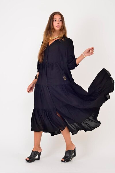 Park Moda An10728 Clement Ruffled Sleeves with Tassel Detail Volant Dress