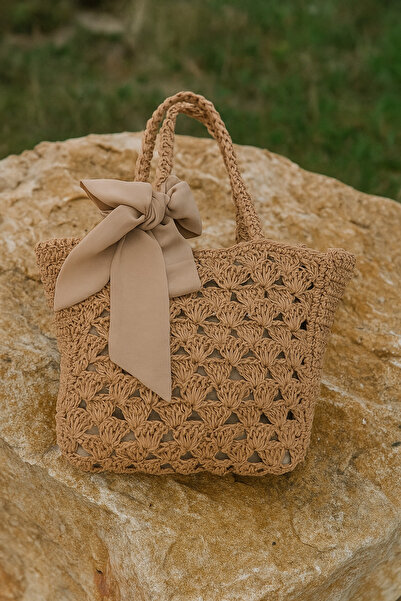 MomStyle El Örgüsü Hasır Görünümlü Deri Kapaklı Kadın Çapraz Çanta