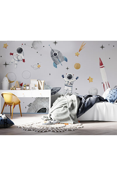 Tasarım Uzay Boşluğu Astronot Ay ve Gezegenler Galaksi Uzay Mekiği Gök Bilim Çocuk Odası Duvar Kağıdı