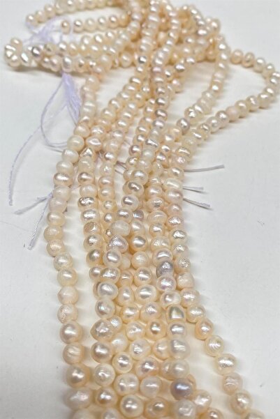 Hayalperest boncuk Ecru Pearl Natural Stone Irregular Cut Strand 6-8 mm