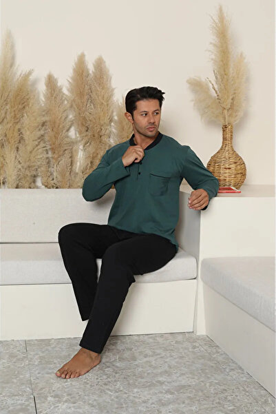 FORMO Khaki 100% Organic Natural Cotton Buttoned Long Sleeve Men's Pajama Set