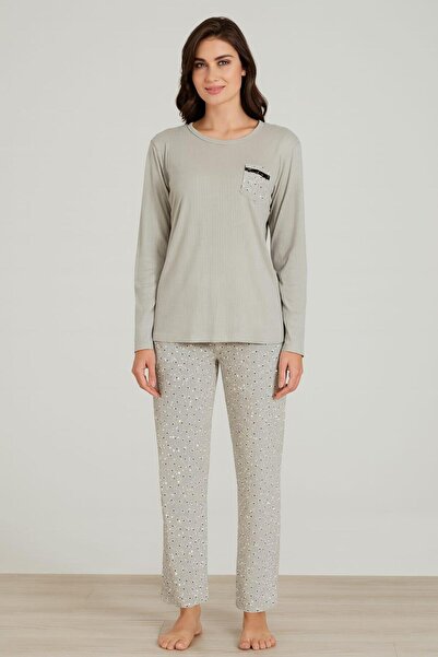 Pemilo Set de pijamale pentru femei 06028 Report Interlock cu mâneci lungi VERDE
