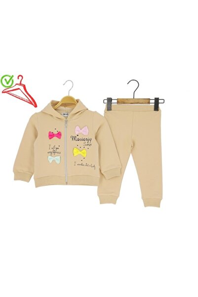 Atabay Kids طقم أطفال للبنات من ATABAY مكون من قطعتين مع قلنسوة وفيونكة ملونة لعمر 9/24 شهرًا