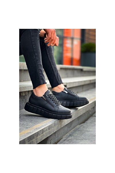 Zerenyus Zr-X155 Premium Black Zippered High Sole Casual Sports Shoes