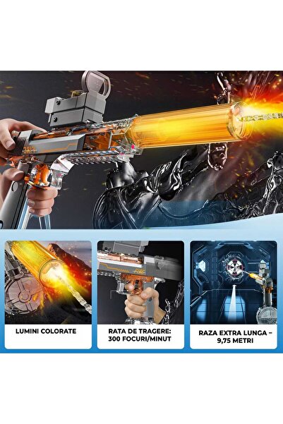 Timebox Electric Water Gun, Light & Silencer, Auto 10m, 300 Jets, 2 Modes, 425ml Tank, Gray