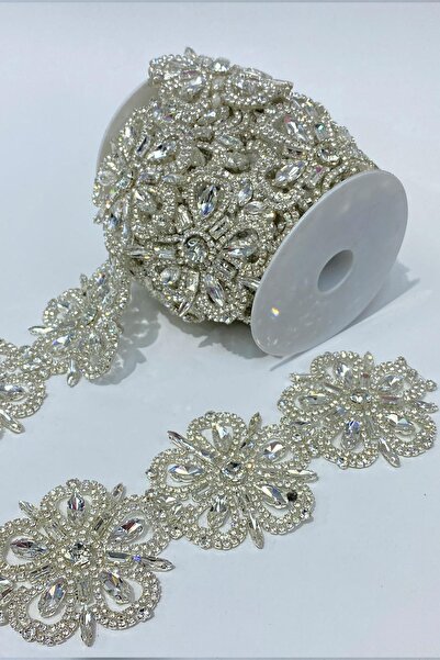 Hayalperest boncuk Çiçek Desen Taşlı Şerit Aplik Bordür