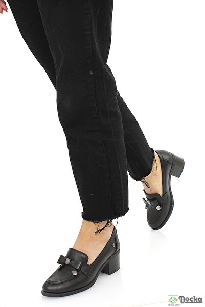 Mammamia Kadın Günlük Klasık Kalın Topuklu Ortopedik Hakiki Deri Ayakkabı M26...