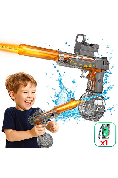 Timebox Electric Water Gun, Light & Silencer, Auto 10m, 300 Jets, 2 Modes, 425ml Tank, Gray