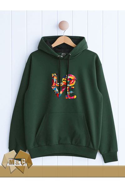 MÇ FAMİLY STORe Love Mosaic Color Printed Women's Seatshirt Hooded Long Sleev...