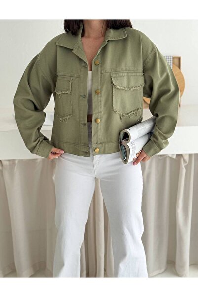 Noa Noa Long Sleeve Gabardine Jacket with Ripped Tassel Detail