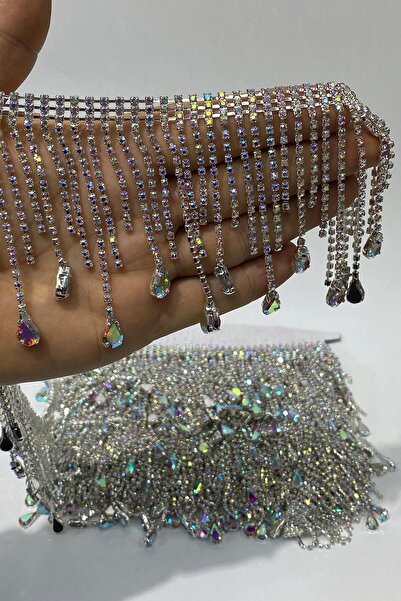 Hayalperest boncuk Silver Janjanlı Beyoğlu Drop Stone Fringe Tassel Ribbon Accessory