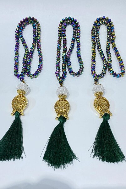 Hayalperest boncuk Plated Green Gift Tulip Tasseled Crystal Beaded 99 Lu Prayer Prayer Beads (Mevlüt-Circumcision-Hajj-Umr