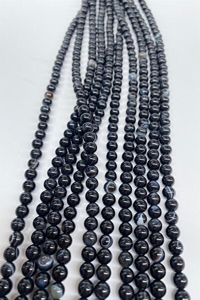 Hayalperest boncuk Agat din piatră naturală neagră 6 mm