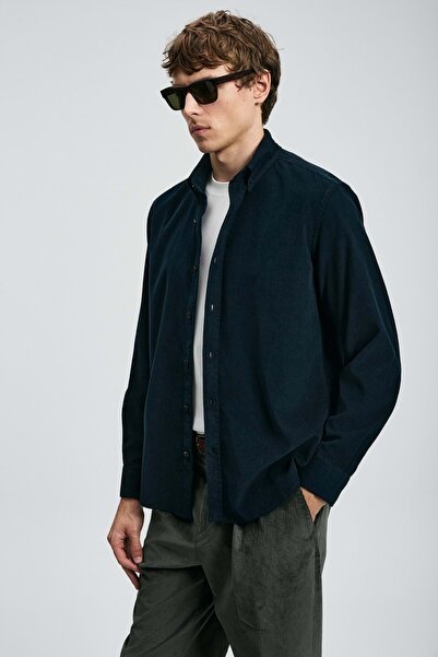 Lufian 112010682 Drew Ανδρικό πουκάμισο Basic Regular Fit Ανδρικό πουκάμισο ΣΚΟΥΡΟ ΜΠΛΕ