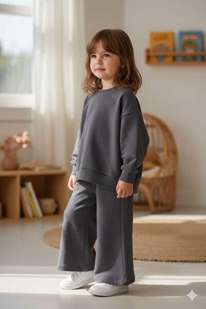 PİTABABY Kız Çocuk Antrasit Sweatshirt & Flare Pantolon İkili Takım ( 1-6 Yaş)