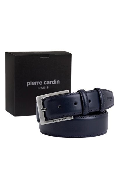 Pierre Cardin Curea pentru bărbați din piele albastru bleumarin (lățime 3,5 c...