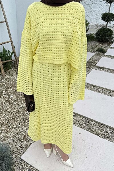 lamelif δαντελωτή πλέξη Πλεκτό Σετ Τεσετύρ Κίτρινο