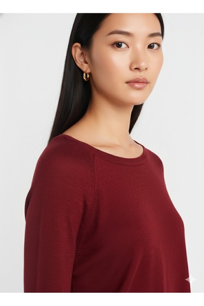 Dilvin 10536 Crew Neck Thin Knitwear-Dark Red