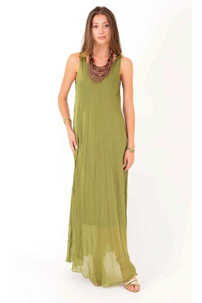 Park Moda 66365 ÖN ARKA V KOLSUZ İPEK ELBİSE