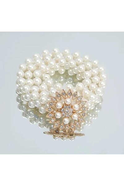 beyna aksesuar Χρυσό λουλούδι του ήλιου με μαργαριτάρια και κρύσταλλα, ελαστική ζώνη