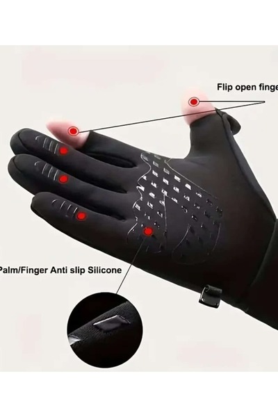 ÇEÇEN HOME İki Parmak Dokunmatik Eldiven-Kalınlaştırılmış Kış Kaymaz Bisiklet Balıkçılık Kayak ve Koşu Eldiveni