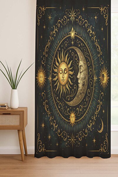 Else Dekor Moon Sun Astronomy Patterned Digital Printing Tulle Curtain Living Room Kitchen Bedroom 140X260Cm