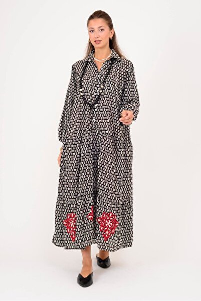 Park Moda AN10522 MARIN NAKIŞ DETAYLI GÖMLEK ELBİSE