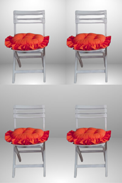 MİNDERHAN Fringed Ruffled Oval Chair Cushion 45X45 cm (4 Pieces)
