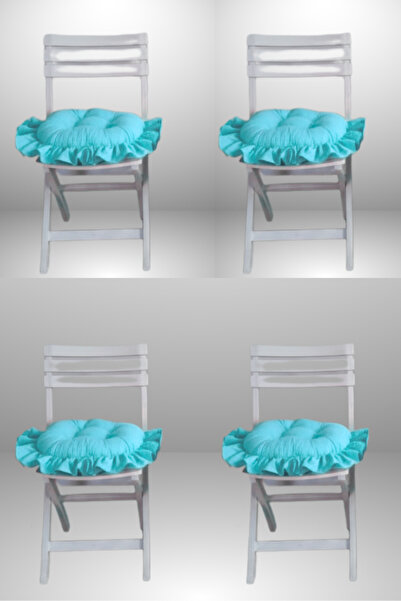 MİNDERHAN Fringed Ruffled Oval Chair Cushion 45X45 cm (4 Pieces)